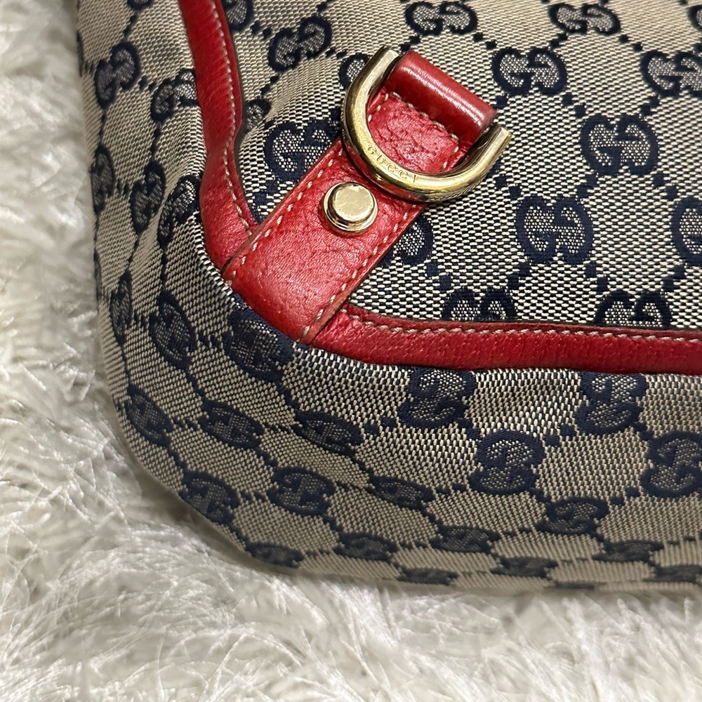 Vintage Gucci Large Abbey D Ring Tote - Red/Navy Blue - Picture 7 of 16